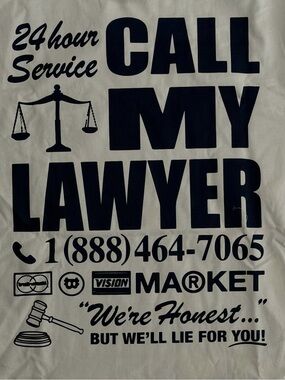 Market Studios - White Tee with Black 'Call My Lawyer' Graphic